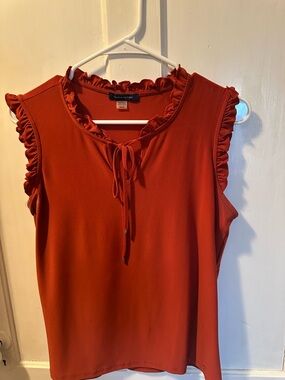 Worthington Ruffle Tie-Neck Sleeveless Top - Rust